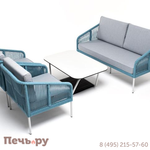 Лаунж-зона 4SiS Канны 4-местная из роупа со столом Глория (молочный), каркас алюминиевый светло-серый, роуп бирюзовый фото 3