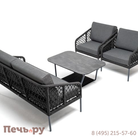 Лаунж-зона 4SiS Канны 4-местная из роупа узелкового плетения, каркас алюминий, роуп темно-серый фото 2