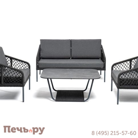 Лаунж-зона 4SiS Канны 4-местная из роупа узелкового плетения, каркас алюминий, роуп темно-серый фото 3