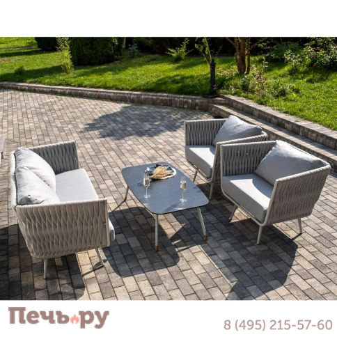 Лаунж-зона 4SiS Монако 4-местная из роупа со столом Верона (серый гранит), каркас светло-серый, роуп светло-серый фото