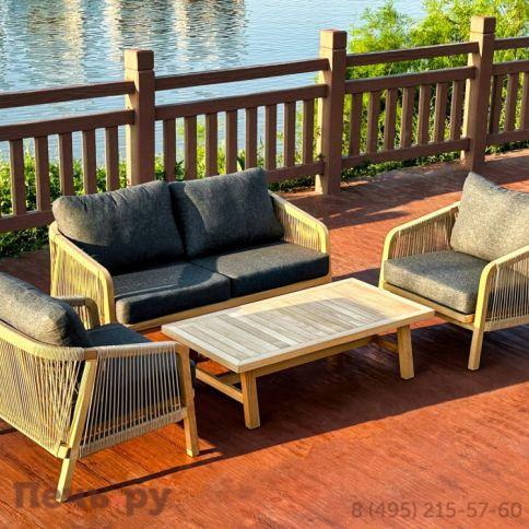 Лаунж зона Ideal Patio LEONOREN с двухместным диваном и плетеным роупом фото