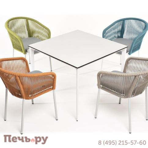 Обеденная группа 4SiS Аркобалено на 4 персоны со стульями Марсель, каркас белый, роуп цветной фото 3