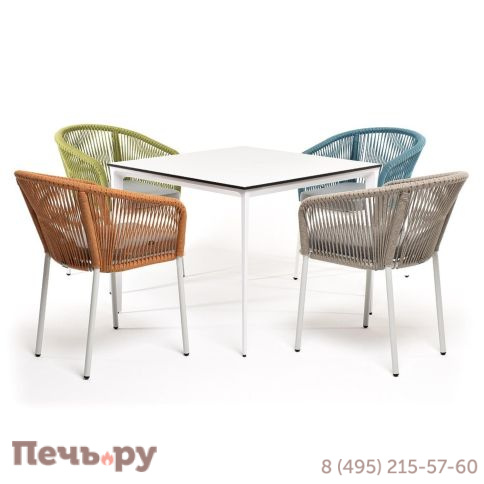 Обеденная группа 4SiS Аркобалено на 4 персоны со стульями Марсель, каркас белый, роуп цветной фото