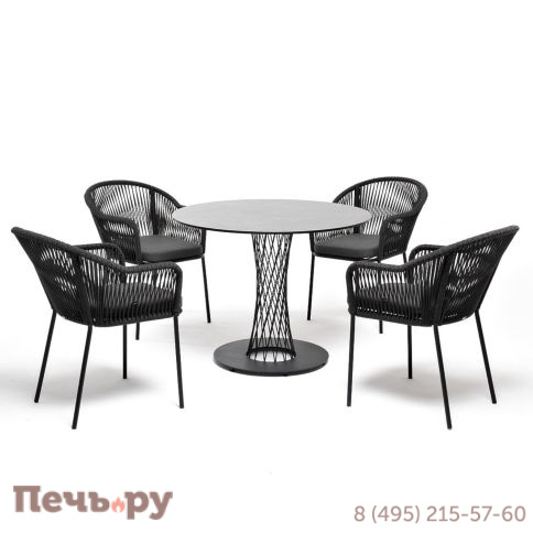 Обеденная группа 4SiS Лион на 4 персоны со стульями Лион темно-серый, круглый стол серый гранит фото