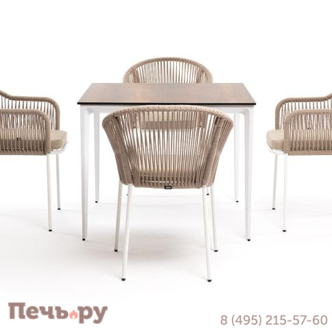 Обеденная группа 4SiS Малага на 4 персоны со стульями Лион, каркас белый, роуп бежевый фото 2
