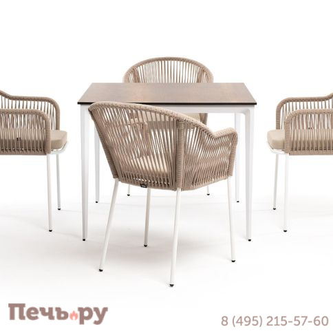 Обеденная группа 4SiS Малага на 4 персоны со стульями Лион, каркас белый, роуп бежевый фото 3