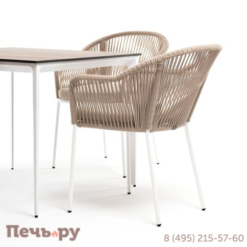 Обеденная группа 4SiS Малага на 4 персоны со стульями Лион, каркас белый, роуп бежевый фото 4
