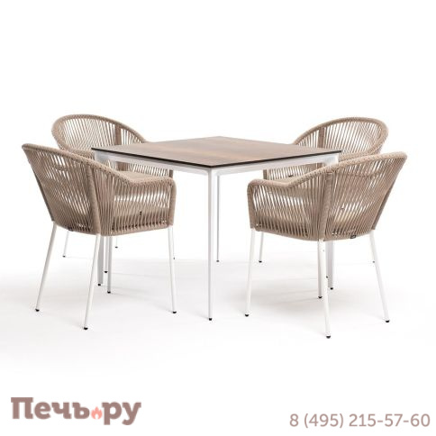Обеденная группа 4SiS Малага на 4 персоны со стульями Лион, каркас белый, роуп бежевый фото