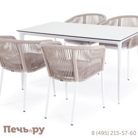 Oбеденная группа 4SiS Малага на 4 персоны со стульями Марсель, каркас белый, роуп бежевый фото 2