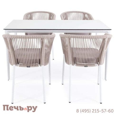 Oбеденная группа 4SiS Малага на 4 персоны со стульями Марсель, каркас белый, роуп бежевый фото 3