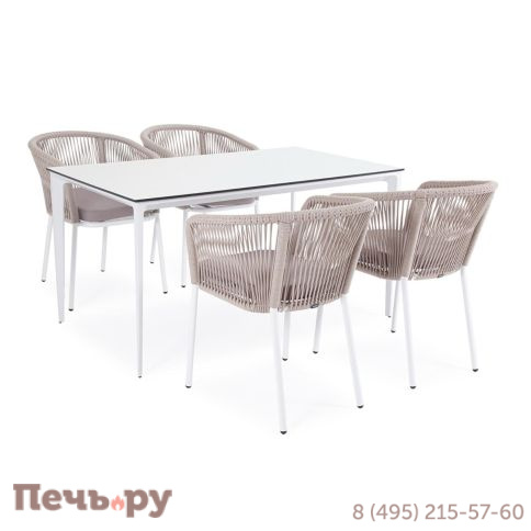 Oбеденная группа 4SiS Малага на 4 персоны со стульями Марсель, каркас белый, роуп бежевый фото