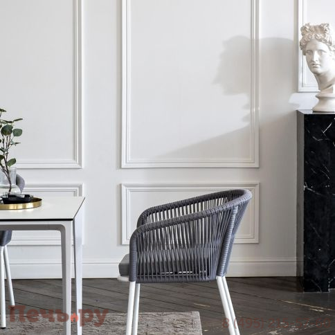 Обеденная группа 4SiS Малага на 4 персоны со стульями Марсель, каркас белый, роуп светло-серый фото 10