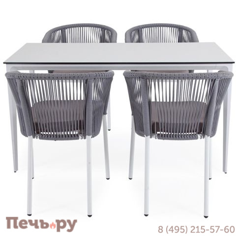 Обеденная группа 4SiS Малага на 4 персоны со стульями Марсель, каркас белый, роуп светло-серый фото 12