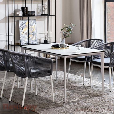 Обеденная группа 4SiS Малага на 4 персоны со стульями Марсель, каркас белый, роуп светло-серый фото 2