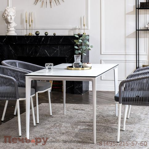 Обеденная группа 4SiS Малага на 4 персоны со стульями Марсель, каркас белый, роуп светло-серый фото 4