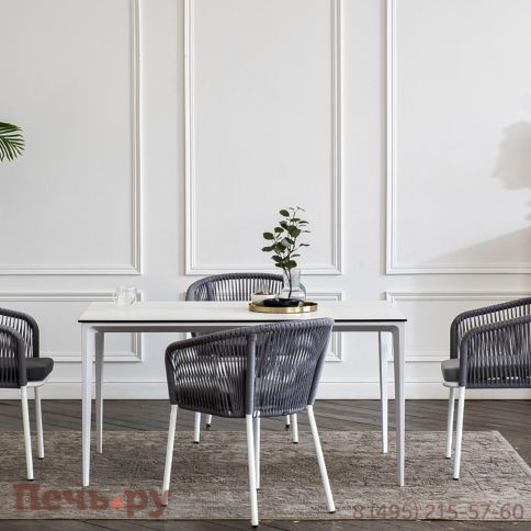 Обеденная группа 4SiS Малага на 4 персоны со стульями Марсель, каркас белый, роуп светло-серый фото 5