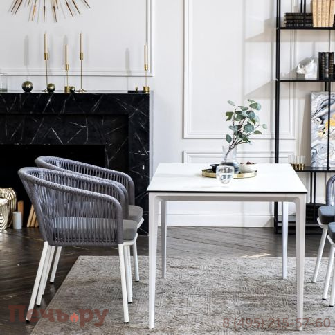 Обеденная группа 4SiS Малага на 4 персоны со стульями Марсель, каркас белый, роуп светло-серый фото 8