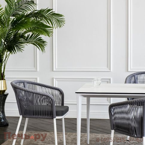 Обеденная группа 4SiS Малага на 4 персоны со стульями Марсель, каркас белый, роуп светло-серый фото 9