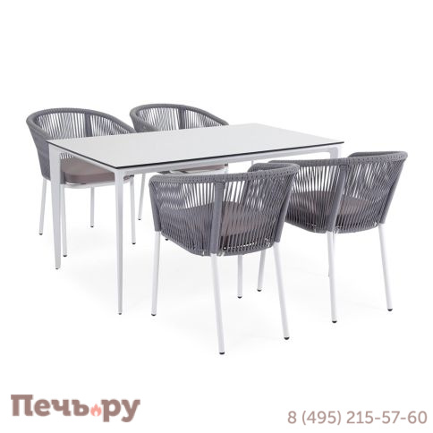 Обеденная группа 4SiS Малага на 4 персоны со стульями Марсель, каркас белый, роуп светло-серый фото