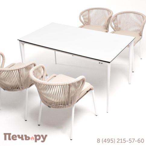 Обеденная группа 4SiS Малага на 4 персоны со стульями Милан, каркас белый, роуп бежевый фото 14