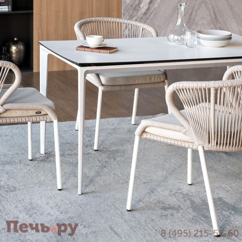 Обеденная группа 4SiS Малага на 4 персоны со стульями Милан, каркас белый, роуп бежевый фото 4