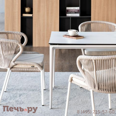 Обеденная группа 4SiS Малага на 4 персоны со стульями Милан, каркас белый, роуп бежевый фото 5