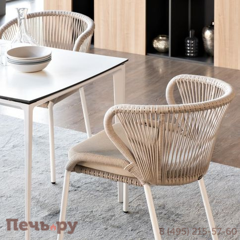 Обеденная группа 4SiS Малага на 4 персоны со стульями Милан, каркас белый, роуп бежевый фото 6