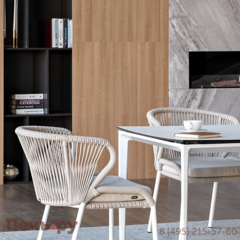 Обеденная группа 4SiS Малага на 4 персоны со стульями Милан, каркас белый, роуп бежевый фото 9