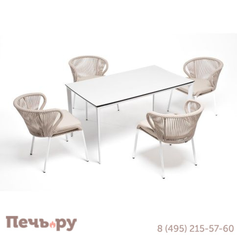 Обеденная группа 4SiS Малага на 4 персоны со стульями Милан, каркас белый, роуп бежевый фото
