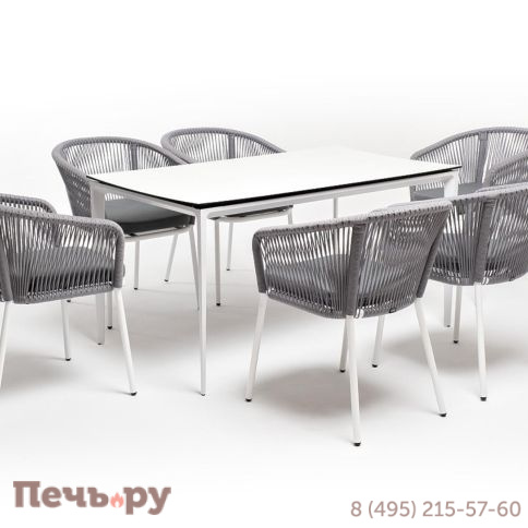 Обеденная группа 4SiS Малага на 6 персон со стульями Марсель, каркас белый, роуп светло-серый фото 10