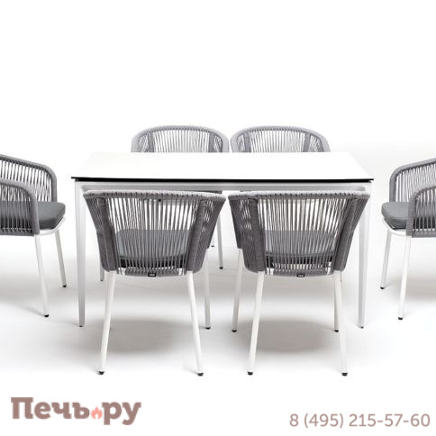Обеденная группа 4SiS Малага на 6 персон со стульями Марсель, каркас белый, роуп светло-серый фото 11
