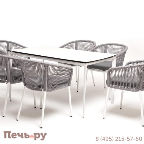 Обеденная группа 4SiS Малага на 6 персон со стульями Марсель, каркас белый, роуп светло-серый фото 12