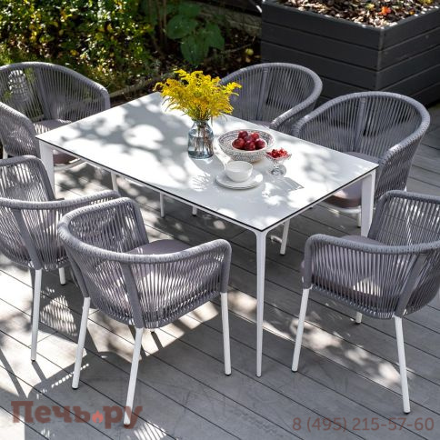 Обеденная группа 4SiS Малага на 6 персон со стульями Марсель, каркас белый, роуп светло-серый фото 2