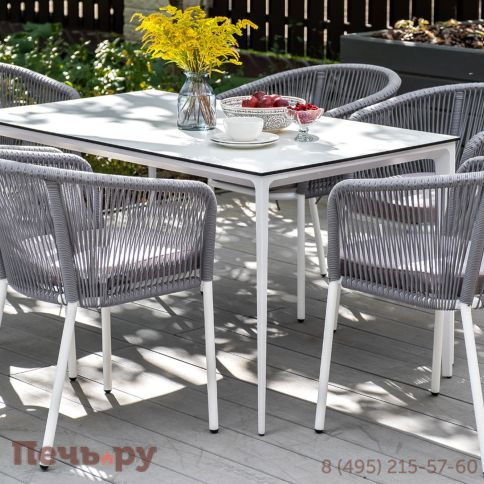 Обеденная группа 4SiS Малага на 6 персон со стульями Марсель, каркас белый, роуп светло-серый фото 3