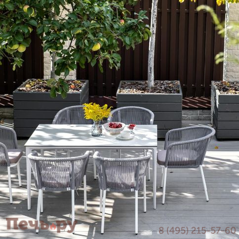 Обеденная группа 4SiS Малага на 6 персон со стульями Марсель, каркас белый, роуп светло-серый фото 4