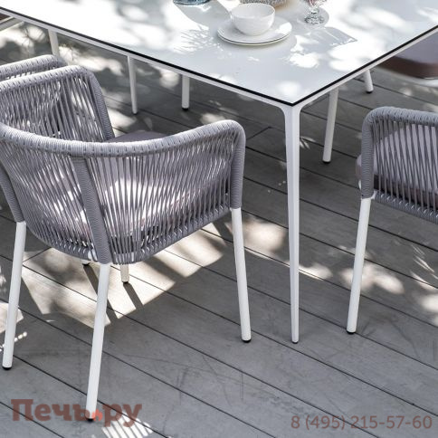 Обеденная группа 4SiS Малага на 6 персон со стульями Марсель, каркас белый, роуп светло-серый фото 5