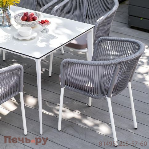 Обеденная группа 4SiS Малага на 6 персон со стульями Марсель, каркас белый, роуп светло-серый фото 6