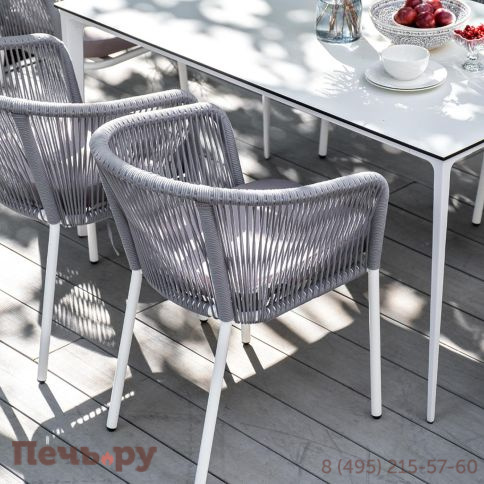 Обеденная группа 4SiS Малага на 6 персон со стульями Марсель, каркас белый, роуп светло-серый фото 7