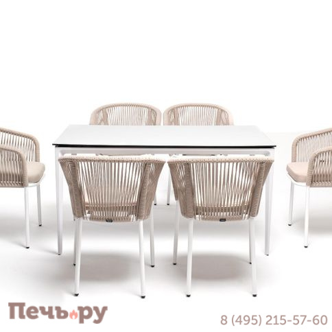 Обеденная группа 4SiS Малагана 6 персон со стульями Марсель, каркас белый, роуп бежевый фото 3