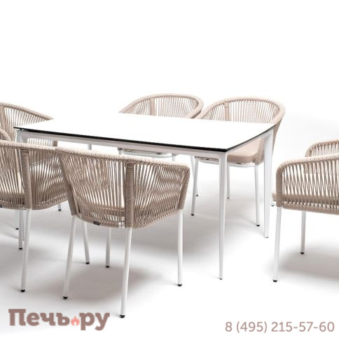Обеденная группа 4SiS Малагана 6 персон со стульями Марсель, каркас белый, роуп бежевый фото 4