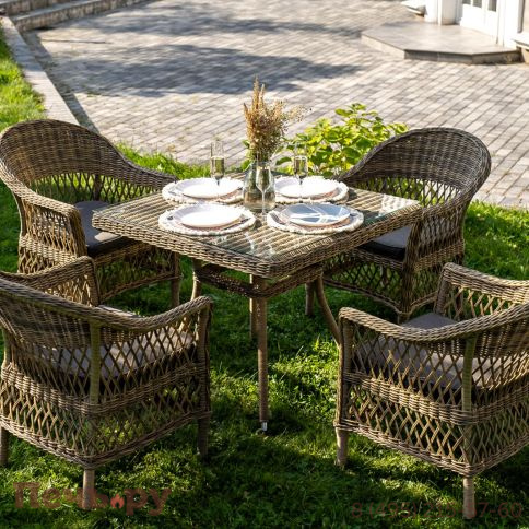 Обеденная группа 4SiS Сицилия плетеная, цвет соломенный фото 2