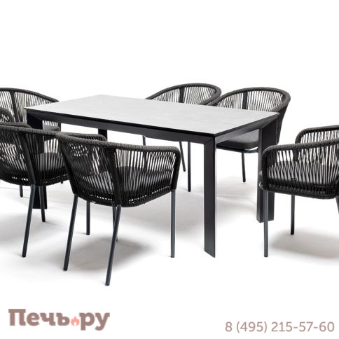 Обеденная группа 4SiS Венето на 6 персон со стульями Марсель, каркас темно-серый, роуп темно-серый фото 3