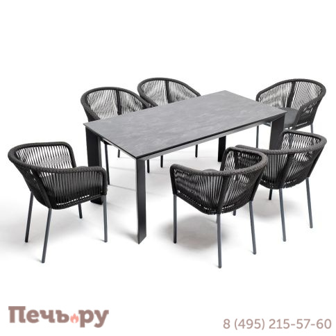 Обеденная группа 4SiS Венето на 6 персон со стульями Марсель, каркас темно-серый, роуп темно-серый фото