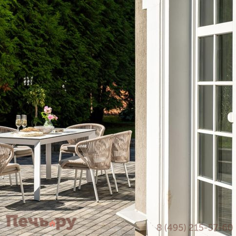 Обеденная группа 4SiS Венето на 6 персон со стульями Милан, каркас белый, роуп бежевый фото 10