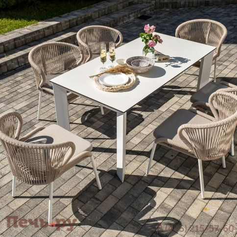 Обеденная группа 4SiS Венето на 6 персон со стульями Милан, каркас белый, роуп бежевый фото 3