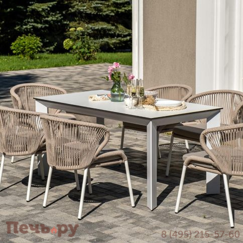 Обеденная группа 4SiS Венето на 6 персон со стульями Милан, каркас белый, роуп бежевый фото 4