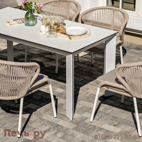 Обеденная группа 4SiS Венето на 6 персон со стульями Милан, каркас белый, роуп бежевый фото 6