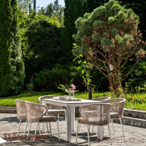 Обеденная группа 4SiS Венето на 6 персон со стульями Милан, каркас белый, роуп бежевый фото 7