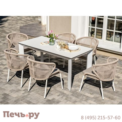 Обеденная группа 4SiS Венето на 6 персон со стульями Милан, каркас белый, роуп бежевый фото