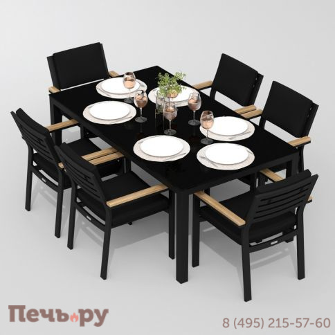 Обеденная группа CANA  BONTA  каркас карбон / стол стекло 180 / ткань черная фото 2